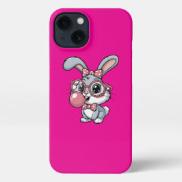 Cute Bunny with Glasses Blowing Bubble Gum iPhone 13 Hoesje