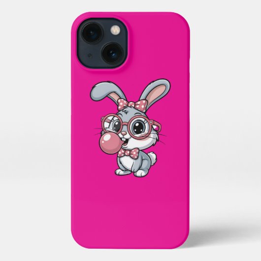 Cute Bunny with Glasses Blowing Bubble Gum iPhone Hoesje (Achterkant)
