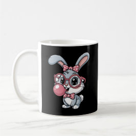 Cute Bunny with Glasses Blowing Bubble Gum Koffiemok