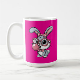 Cute Bunny with Glasses Blowing Bubble Gum Koffiemok