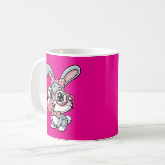 Cute Bunny with Glasses Blowing Bubble Gum Koffiemok (Voorkant links)