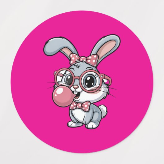 Cute Bunny with Glasses Blowing Bubble Gum Labels (Design 1)