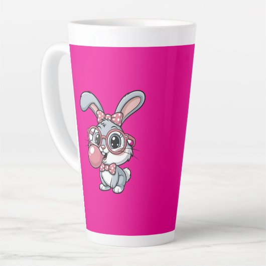 Cute Bunny with Glasses Blowing Bubble Gum Latte Mok (Linkerhoek)
