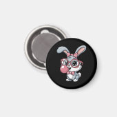Cute Bunny with Glasses Blowing Bubble Gum Magneet (Voorkant / Achterkant)
