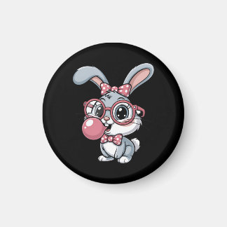 Cute Bunny with Glasses Blowing Bubble Gum Magneet