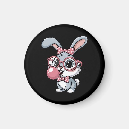 Cute Bunny with Glasses Blowing Bubble Gum Magneet (Voorkant)