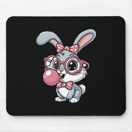 Cute Bunny with Glasses Blowing Bubble Gum Muismat (Voorkant)