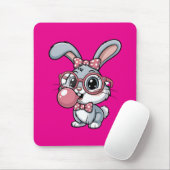 Cute Bunny with Glasses Blowing Bubble Gum Muismat (Met muis)