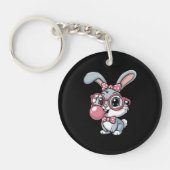 Cute Bunny with Glasses Blowing Bubble Gum Sleutelhanger (Voorkant)
