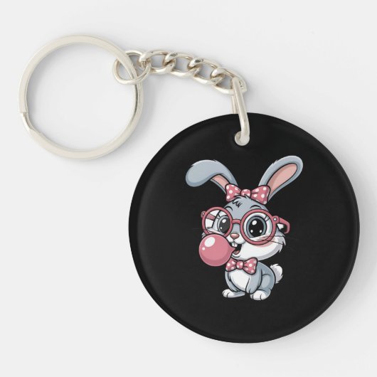 Cute Bunny with Glasses Blowing Bubble Gum Sleutelhanger (Voorkant)