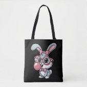 Cute Bunny with Glasses Blowing Bubble Gum Tote Bag (Voorkant)