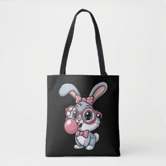 Cute Bunny with Glasses Blowing Bubble Gum Tote Bag