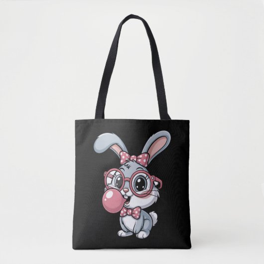 Cute Bunny with Glasses Blowing Bubble Gum Tote Bag (Voorkant)