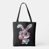 Cute Bunny with Glasses Blowing Bubble Gum Tote Bag (Achterkant)