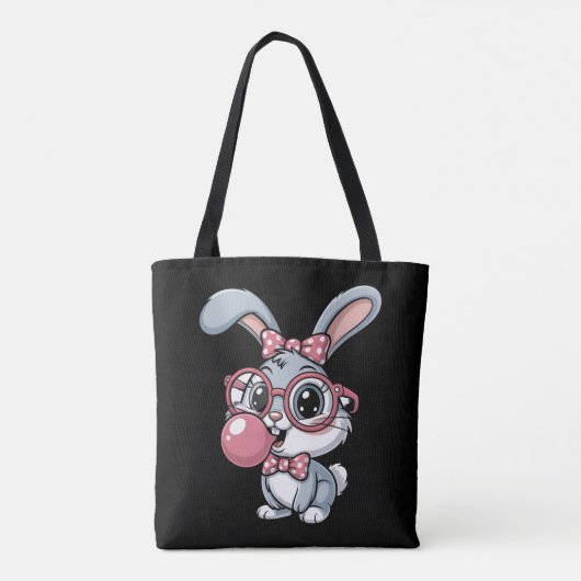 Cute Bunny with Glasses Blowing Bubble Gum Tote Bag (Achterkant)