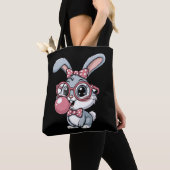 Cute Bunny with Glasses Blowing Bubble Gum Tote Bag (Dichtbij)