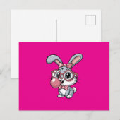 Cute Bunny with Glasses Blowing Bubble Gum Uitnodiging Briefkaart (Voorkant / Achterkant)