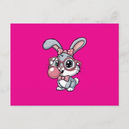 Cute Bunny with Glasses Blowing Bubble Gum Uitnodiging Briefkaart (Voorkant)