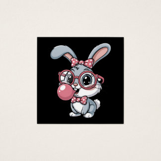 Cute Bunny with Glasses Blowing Bubble Gum Vierkante Visitekaartjes