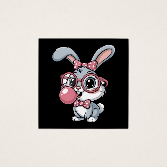Cute Bunny with Glasses Blowing Bubble Gum Vierkante Visitekaartjes (Voorkant)