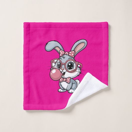 Cute Bunny with Glasses Blowing Bubble Gum Washandje (Wasdoekje)