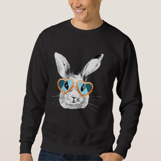 Cute Bunny With Heart Glasses Easter Day Easter Ra Trui (Voorkant)
