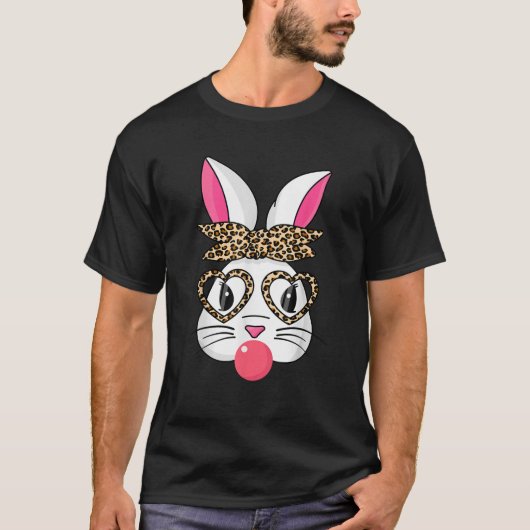 Cute Bunny With Leopard Bandana Heart Glasses East T-shirt (Voorkant)
