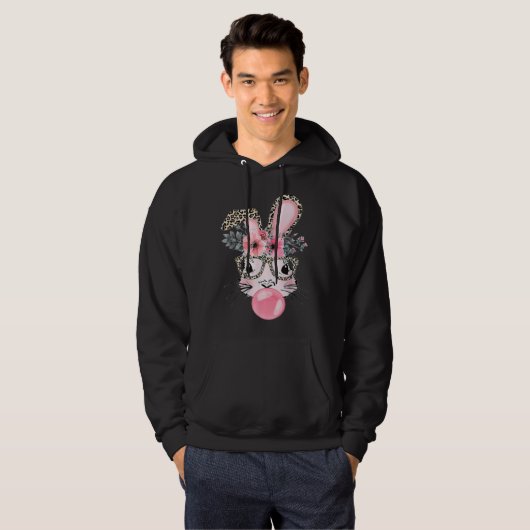Cute Bunny With Leopard Glasses Bubblegum Easter D Hoodie (Voorkant volledig)