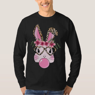Cute Bunny With Leopard Glasses Bubblegum Happy Ea T-shirt