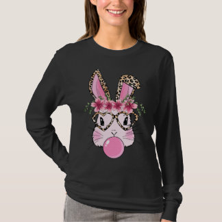Cute Bunny With Leopard Glasses Bubblegum Happy Ea T-shirt
