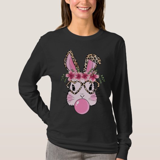 Cute Bunny With Leopard Glasses Bubblegum Happy Ea T-shirt (Voorkant)