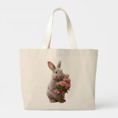  “Cute Bunny with Pink Roses” Adorable Art Design Grote Tote Bag (Achterkant)