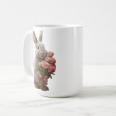  “Cute Bunny with Pink Roses” Adorable Art Design Koffiemok (Voorkant links)