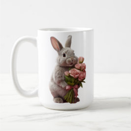  “Cute Bunny with Pink Roses” Adorable Art Design Koffiemok