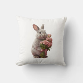  “Cute Bunny with Pink Roses” Adorable Art Design Kussen