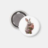  “Cute Bunny with Pink Roses” Adorable Art Design Magneet (Voorkant / Achterkant)