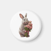  “Cute Bunny with Pink Roses” Adorable Art Design Magneet (Voorkant)