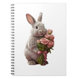  “Cute Bunny with Pink Roses” Adorable Art Design Notitieboek