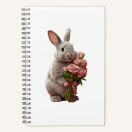  “Cute Bunny with Pink Roses” Adorable Art Design Notitieboek
