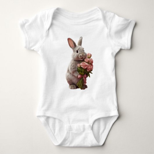  “Cute Bunny with Pink Roses” Adorable Art Design Romper (Voorkant)