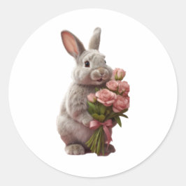  “Cute Bunny with Pink Roses” Adorable Art Design Ronde Sticker