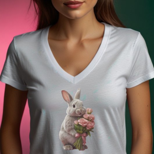“Cute Bunny with Pink Roses” Adorable Art Design T-shirt
