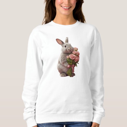 “Cute Bunny with Pink Roses” Adorable Art Design Trui (Voorkant)