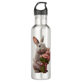  “Cute Bunny with Pink Roses” Adorable Art Design Waterfles