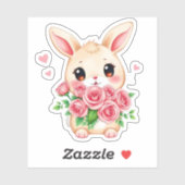 Cute bunny with roses Custom-Cut Vinyl Sticker (Vel)