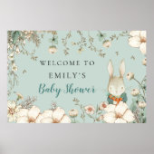 Cute Bunny Woodland Boy Welcome Baby shower Sign Poster (Voorkant)
