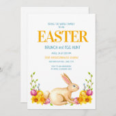 Cute Bunny Yellow Flowers Easter Brunch Egg Hunt Kaart (Voorkant / Achterkant)