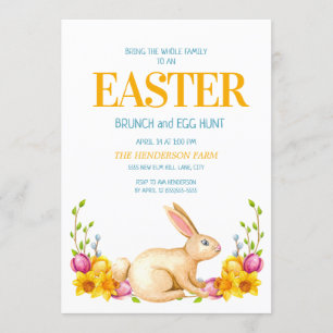 Cute Bunny Yellow Flowers Easter Brunch Egg Hunt Kaart