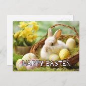 Cute Bunny zegt Happy Pasen Briefkaart (Voorkant / Achterkant)