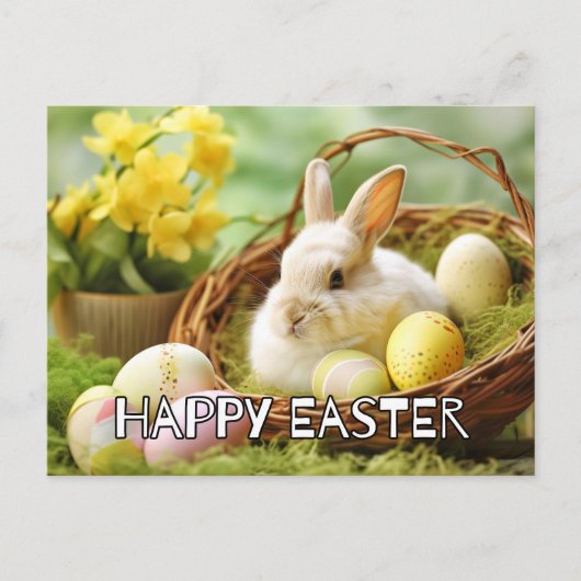 Cute Bunny zegt Happy Pasen Briefkaart (Voorkant)